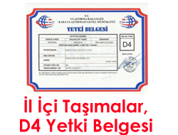 İl İçi Taşımalar, D4 Yetki Belgesi